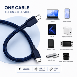 2M USB-C to USB-C Fast Charging Cable 60W Nylon Braided