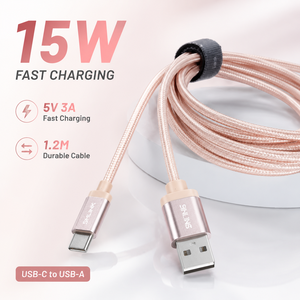 USB C to USB 2.0 Fast Charge Cable Nylon Fabric Metal Tip