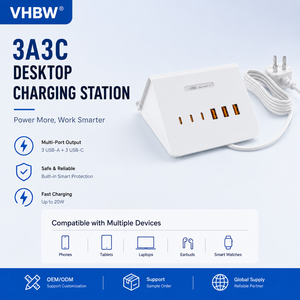 White 35W Desktop USB Charging Station with Phone Holder